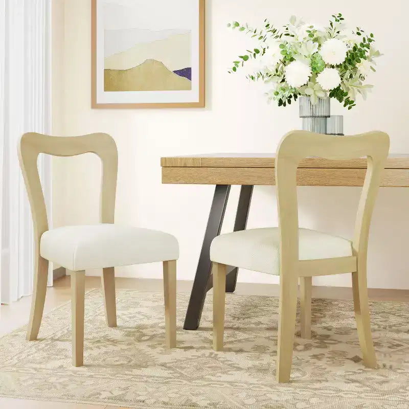 Okak Lot de 2 chaises de salle à manger sans accoudoir, rembourrées, dossier creux en forme de cœur, chaises de salle à manger en bois pour salle à manger, cuisine.