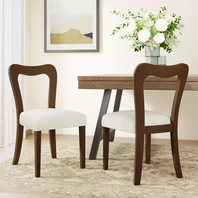 Okak Lot de 2 chaises de salle à manger sans accoudoir, rembourrées, dossier creux en forme de cœur, chaises de salle à manger en bois pour salle à manger, cuisine.