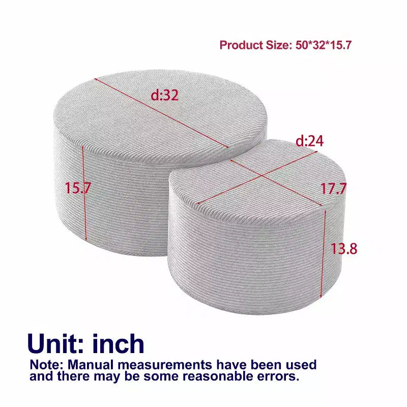 Tables basses gigognes rondes (lot de 2), tables polyvalentes rembourrées en mousse pour salon, tables d'appoint, poufs ou tables de chevet