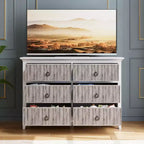 Commode 6 tiroirs pour chambre à coucher, commode moderne cannelée avec pieds en bois massif, longue commode double en bois, grande commode à tiroirs