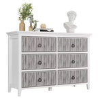 Commode 6 tiroirs pour chambre à coucher, commode moderne cannelée avec pieds en bois massif, longue commode double en bois, grande commode à tiroirs