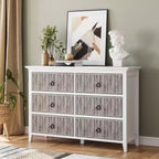 Dresser 6 Drawer Dresser for Bedroom, Modern Fluted Dresser with Solid Wood Legs, Long Double Wooden Dresser Large Chest of Drawers