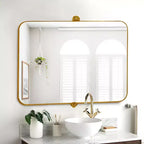 Miroir suspendu MAYEERTY, cadre en fer, coins arrondis, rectangulaire, noir, quincaillerie rotative, 31x23x2in