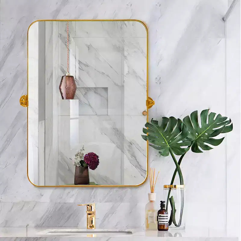 Miroir suspendu MAYEERTY, cadre en fer, coins arrondis, rectangulaire, noir, quincaillerie rotative, 31x23x2in