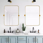 Miroir suspendu MAYEERTY, cadre en fer, coins arrondis, rectangulaire, noir, quincaillerie rotative, 31x23x2in