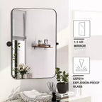 Miroir suspendu MAYEERTY, cadre en fer, coins arrondis, rectangulaire, noir, quincaillerie rotative, 31x23x2in