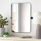 Miroir suspendu MAYEERTY, cadre en fer, coins arrondis, rectangulaire, noir, quincaillerie rotative, 31x23x2in