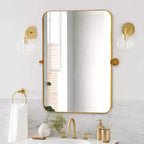 Miroir suspendu MAYEERTY, cadre en fer, coins arrondis, rectangulaire, noir, quincaillerie rotative, 31x23x2in