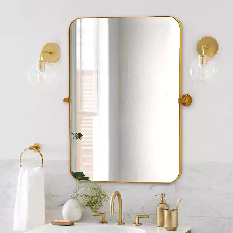 Miroir suspendu MAYEERTY, cadre en fer, coins arrondis, rectangulaire, noir, quincaillerie rotative, 31x23x2in