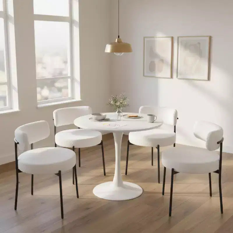 Homy Casa Set of 4 Teddy Upholstered Dining Chair Set with Metal Legs for Small Space, Holiday Gathering, New Year Refresh, White