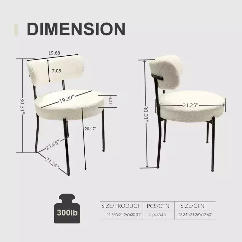 Homy Casa Lot de 4 Chaises de Salle à Manger Rembourrées en Tissu Teddy avec Pieds en Métal pour Petits Espaces, Réunions de Famille, Renouvellement du Nouvel An, Blanc