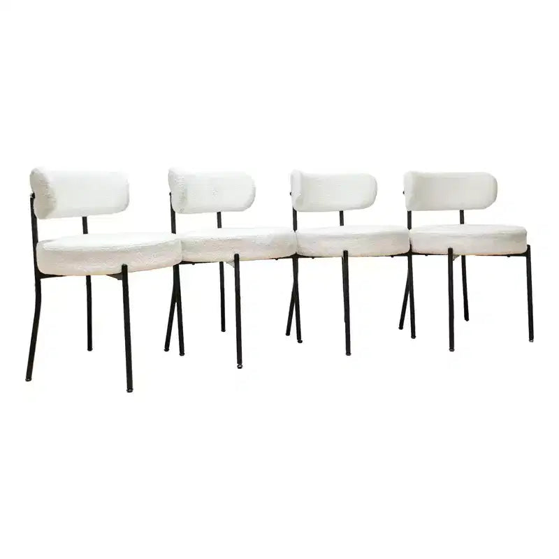 Homy Casa Lot de 4 Chaises de Salle à Manger Rembourrées en Tissu Teddy avec Pieds en Métal pour Petits Espaces, Réunions de Famille, Renouvellement du Nouvel An, Blanc