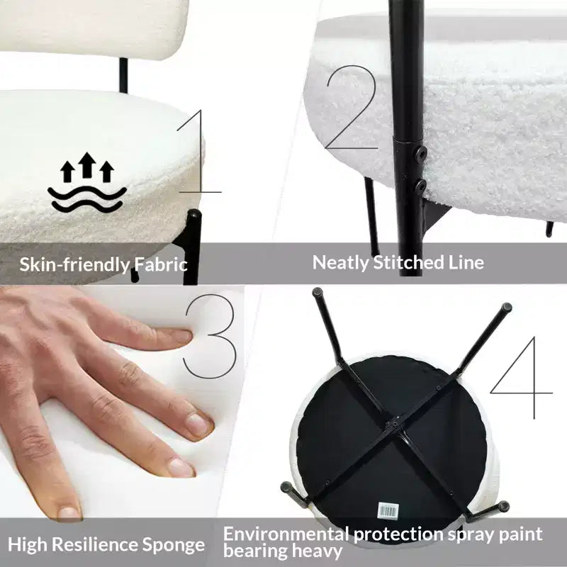 Homy Casa Lot de 4 Chaises de Salle à Manger Rembourrées en Tissu Teddy avec Pieds en Métal pour Petits Espaces, Réunions de Famille, Renouvellement du Nouvel An, Blanc