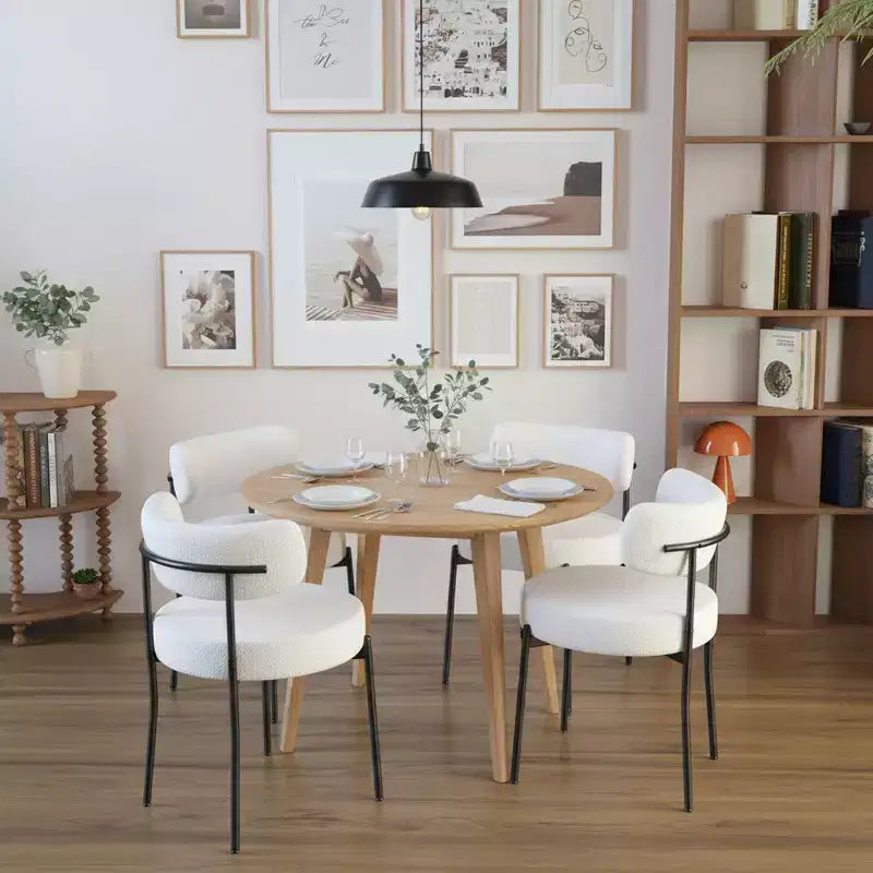 Homy Casa Lot de 4 Chaises de Salle à Manger Rembourrées en Tissu Teddy avec Pieds en Métal pour Petits Espaces, Réunions de Famille, Renouvellement du Nouvel An, Blanc