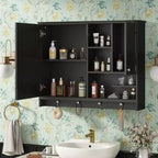 Meuble de Rangement Mural pour Salle de Bain Okak, Armoire à Pharmacie avec Miroir et Étagères Réglables, 1 Porte et Crochets à Serviettes, Organisateur de Salle de Bain
