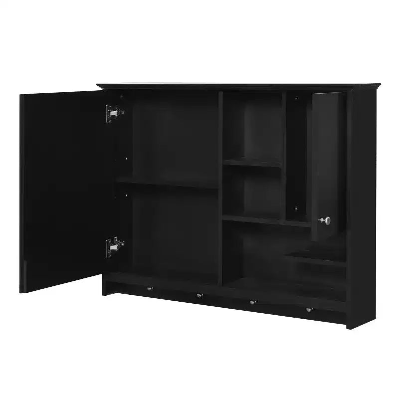 Meuble de Rangement Mural pour Salle de Bain Okak, Armoire à Pharmacie avec Miroir et Étagères Réglables, 1 Porte et Crochets à Serviettes, Organisateur de Salle de Bain