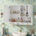 Meuble de Rangement Mural pour Salle de Bain Okak, Armoire à Pharmacie avec Miroir et Étagères Réglables, 1 Porte et Crochets à Serviettes, Organisateur de Salle de Bain