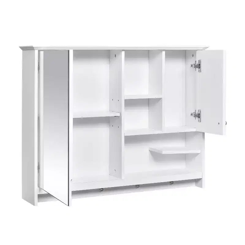 Meuble de Rangement Mural pour Salle de Bain Okak, Armoire à Pharmacie avec Miroir et Étagères Réglables, 1 Porte et Crochets à Serviettes, Organisateur de Salle de Bain