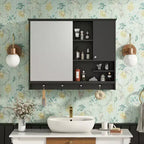 Meuble de Rangement Mural pour Salle de Bain Okak, Armoire à Pharmacie avec Miroir et Étagères Réglables, 1 Porte et Crochets à Serviettes, Organisateur de Salle de Bain