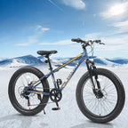 NAYSAYE Vélo de Montagne Fat Bike 24 Pouces avec Dérailleur 7 Vitesses et Double Frein à Disque pour Adultes et Adolescents, Gris, 67*25*40