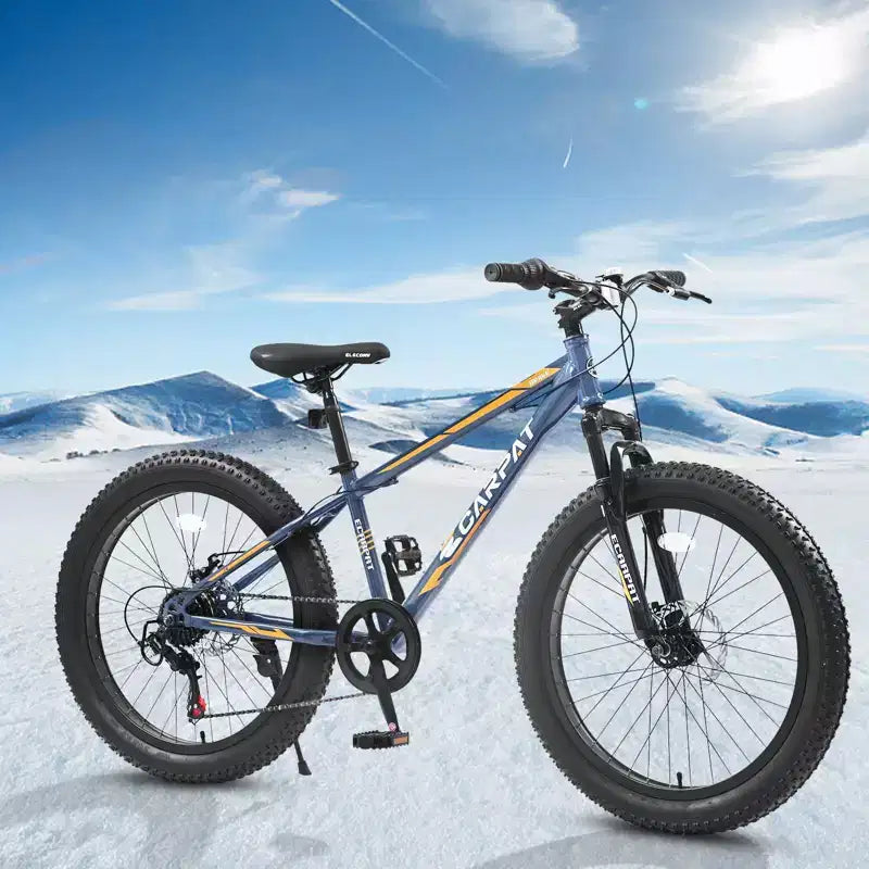 NAYSAYE Vélo de Montagne Fat Bike 24 Pouces avec Dérailleur 7 Vitesses et Double Frein à Disque pour Adultes et Adolescents, Gris, 67*25*40