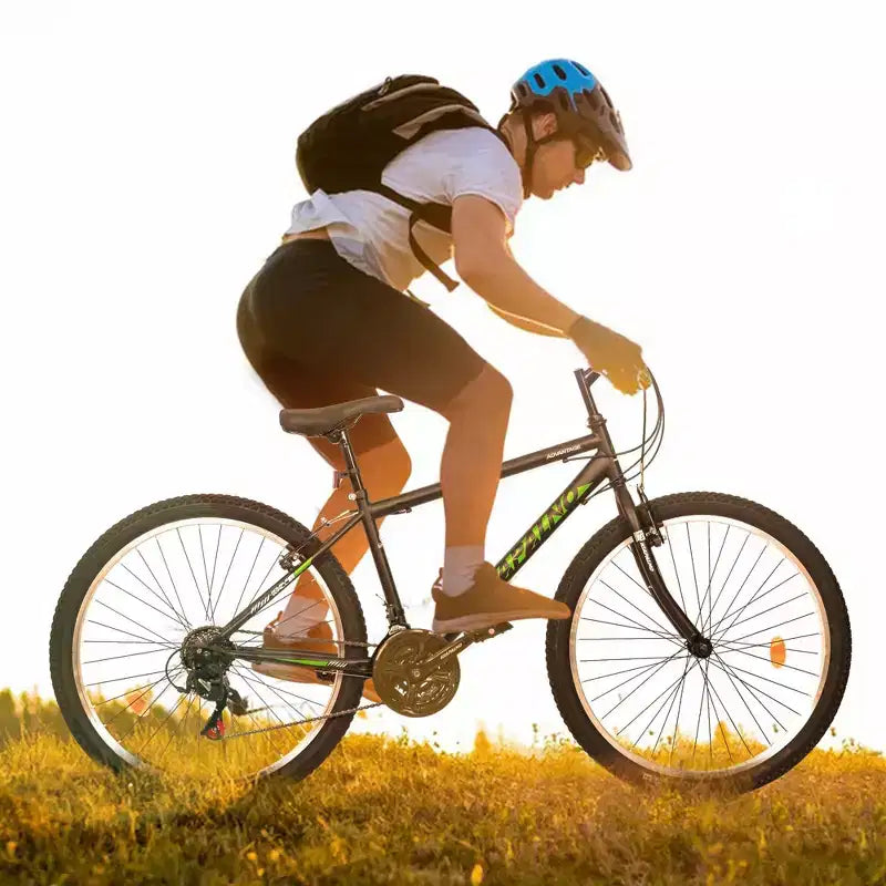 VTT NAYSAYE 26 pouces avec cadre en acier au carbone, 21 vitesses, double frein en V pour adultes et adolescents, pour le trail, noir et vert, 69.57*27*39