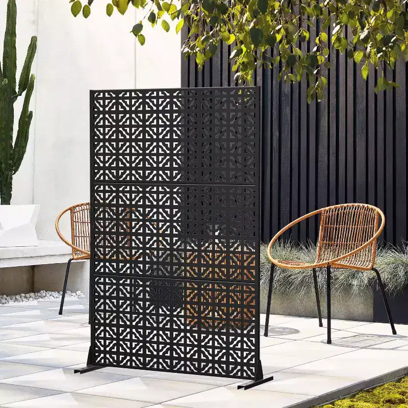 MAYEERTY 72 inch Room Divider Black Galvanized Metal Rectangle Frame Privacy Screen Garden Fence Patio