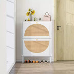 GDFStudio Bexley Modern Shoe Rack with 2 Rattan Door and Metal Base