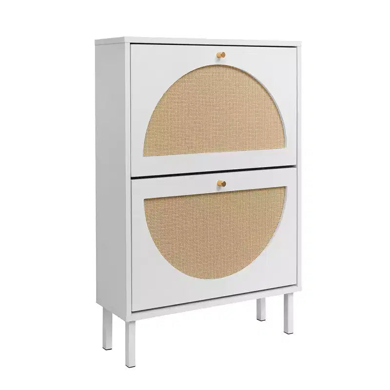 Range-chaussures moderne Bexley GDFStudio avec 2 portes en rotin et base en métal