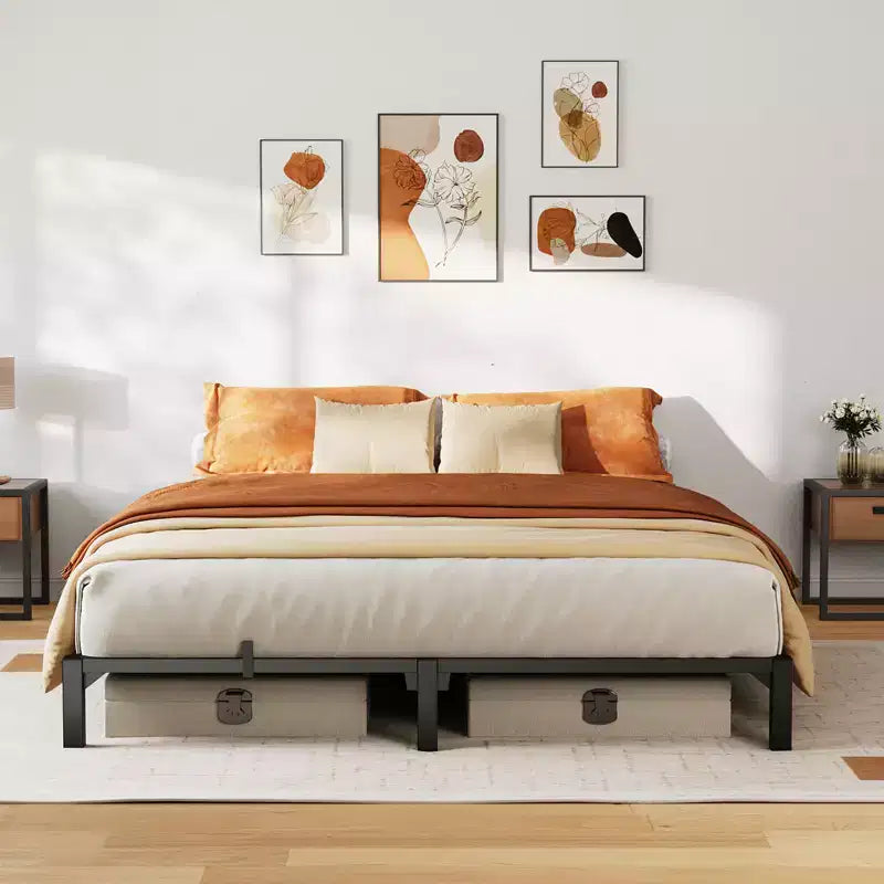 Cadre de lit King Size, plateforme métallique de 10 pouces, sans vis, sans sommier tapissier, robuste, capacité de 800 lb, lattes et pieds en fer renforcés