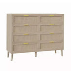 8 Drawer Rattan Dresser,Wooden Chest of Drawers with 5 Solid Wood Legs,Mid Century Modern Dresser for Closet with Handles for Bedroom, Living Room