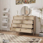 Commode en rotin à 8 tiroirs, commode en bois avec 5 pieds en bois massif, commode moderne du milieu du siècle pour placard avec poignées pour chambre à coucher, salon