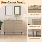 Commode en rotin à 8 tiroirs, commode en bois avec 5 pieds en bois massif, commode moderne du milieu du siècle pour placard avec poignées pour chambre à coucher, salon