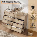 Commode en rotin à 8 tiroirs, commode en bois avec 5 pieds en bois massif, commode moderne du milieu du siècle pour placard avec poignées pour chambre à coucher, salon