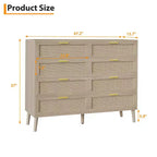 Commode en rotin à 8 tiroirs, commode en bois avec 5 pieds en bois massif, commode moderne du milieu du siècle pour placard avec poignées pour chambre à coucher, salon