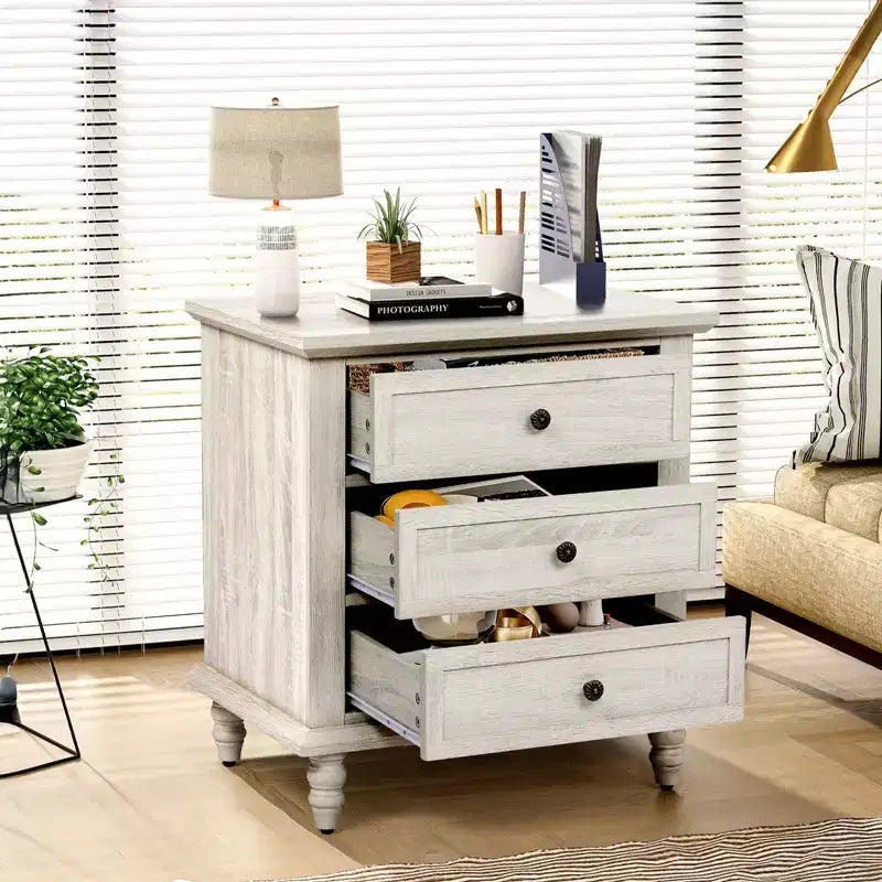 Karl Home Tables de chevet 3 tiroirs en aggloméré blanc 63 cm l.