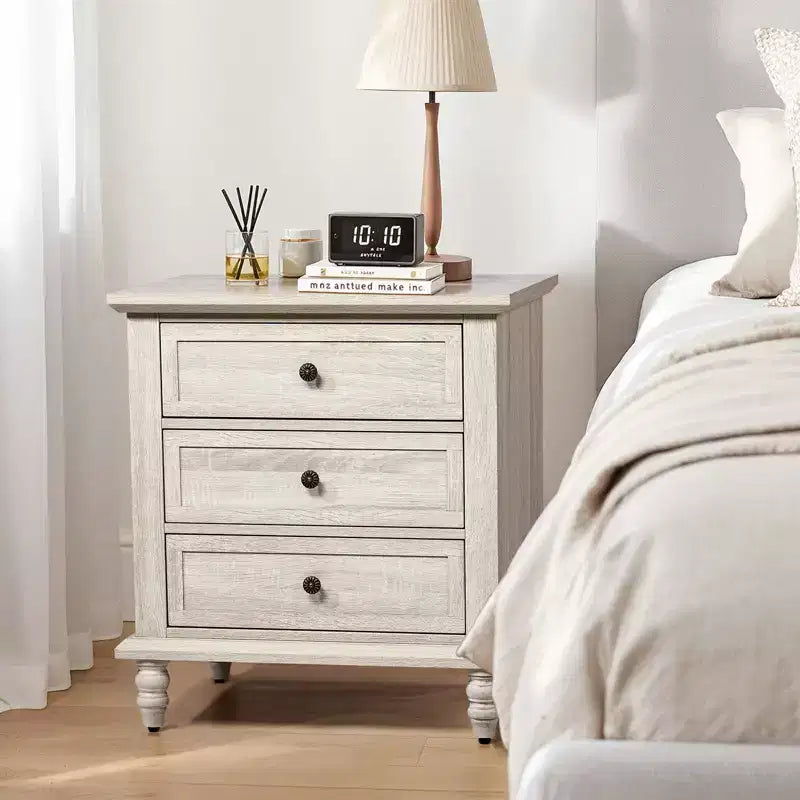 Karl Home Tables de chevet 3 tiroirs en aggloméré blanc 63 cm l.