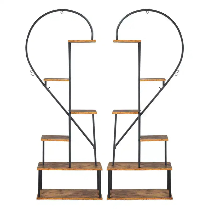 Karl Home Support à plantes en fer et bois en forme de demi-cœur à 6 étages, support pour pot de fleurs