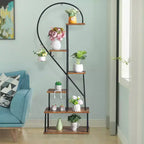 Karl Home Support à plantes en fer et bois en forme de demi-cœur à 6 étages, support pour pot de fleurs
