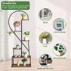 Karl Home Support à plantes en fer et bois en forme de demi-cœur à 6 étages, support pour pot de fleurs