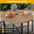 Table à manger ronde en osier d'extérieur, plateau en bois synthétique avec trou pour parasol de 5,6 cm