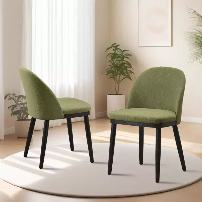 Ensemble de 6 chaises de salle à manger du milieu du siècle, chaises de cuisine rembourrées en lin avec coussins épais et dossier incurvé, chaise d'appoint à cadre en bois