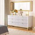 Coolmee 6 Drawers Dresser for Bedroom, Chest of Drawers, Modern Wood Dressers with Gold Metal Handles for Hallway, Entryway