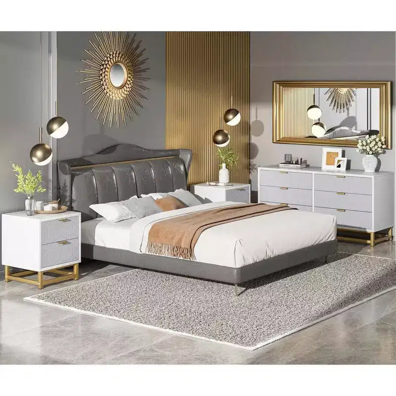 Commode de chambre à 6 tiroirs Coolmee, commode en bois moderne avec poignées en métal doré pour couloir, entrée