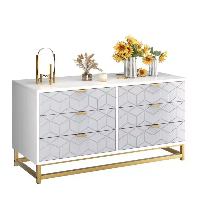 Commode de chambre à 6 tiroirs Coolmee, commode en bois moderne avec poignées en métal doré pour couloir, entrée