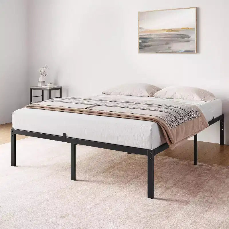 Cadre de lit en métal de 6 pouces avec rangement sous le lit, support de matelas robuste, montage facile, aucun sommier tapissier requis