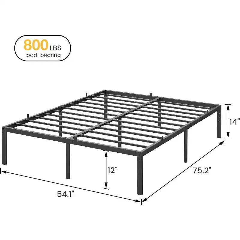 Cadre de lit en métal de 6 pouces avec rangement sous le lit, support de matelas robuste, montage facile, aucun sommier tapissier requis