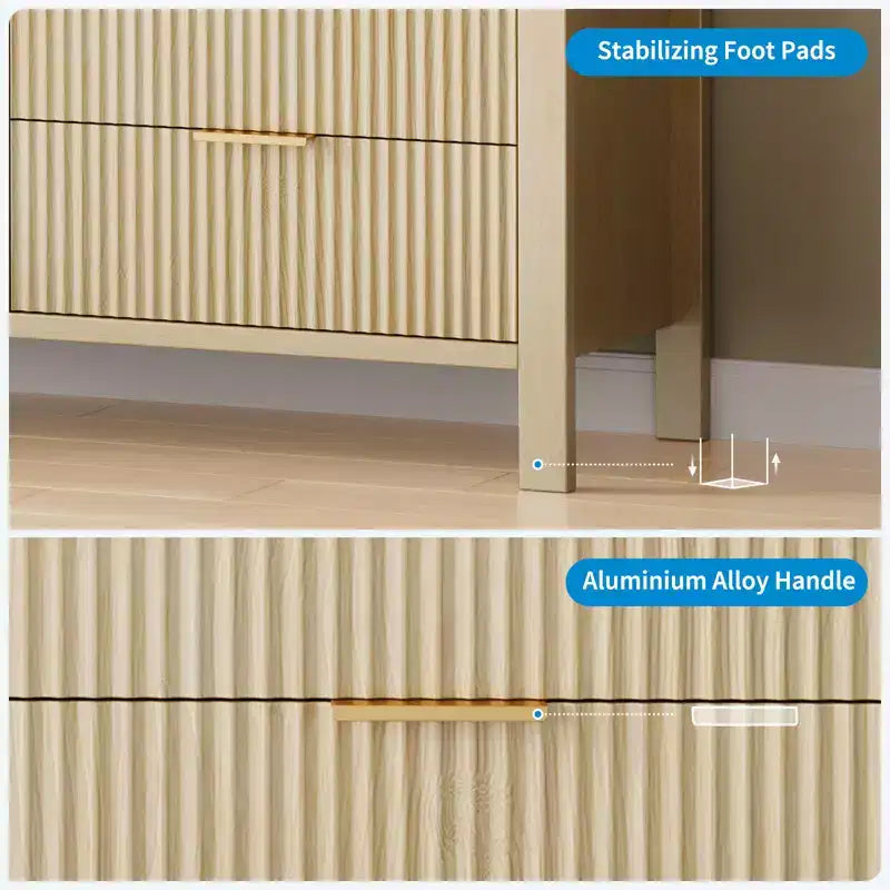 Commode cannelée à 6 tiroirs, commode avec poignée en métal, meuble TV, organisateur de rangement de vêtements en bois pour salon, couloir