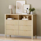 Commode cannelée à 6 tiroirs, commode avec poignée en métal, meuble TV, organisateur de rangement de vêtements en bois pour salon, couloir