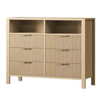 Commode cannelée à 6 tiroirs, commode avec poignée en métal, meuble TV, organisateur de rangement de vêtements en bois pour salon, couloir